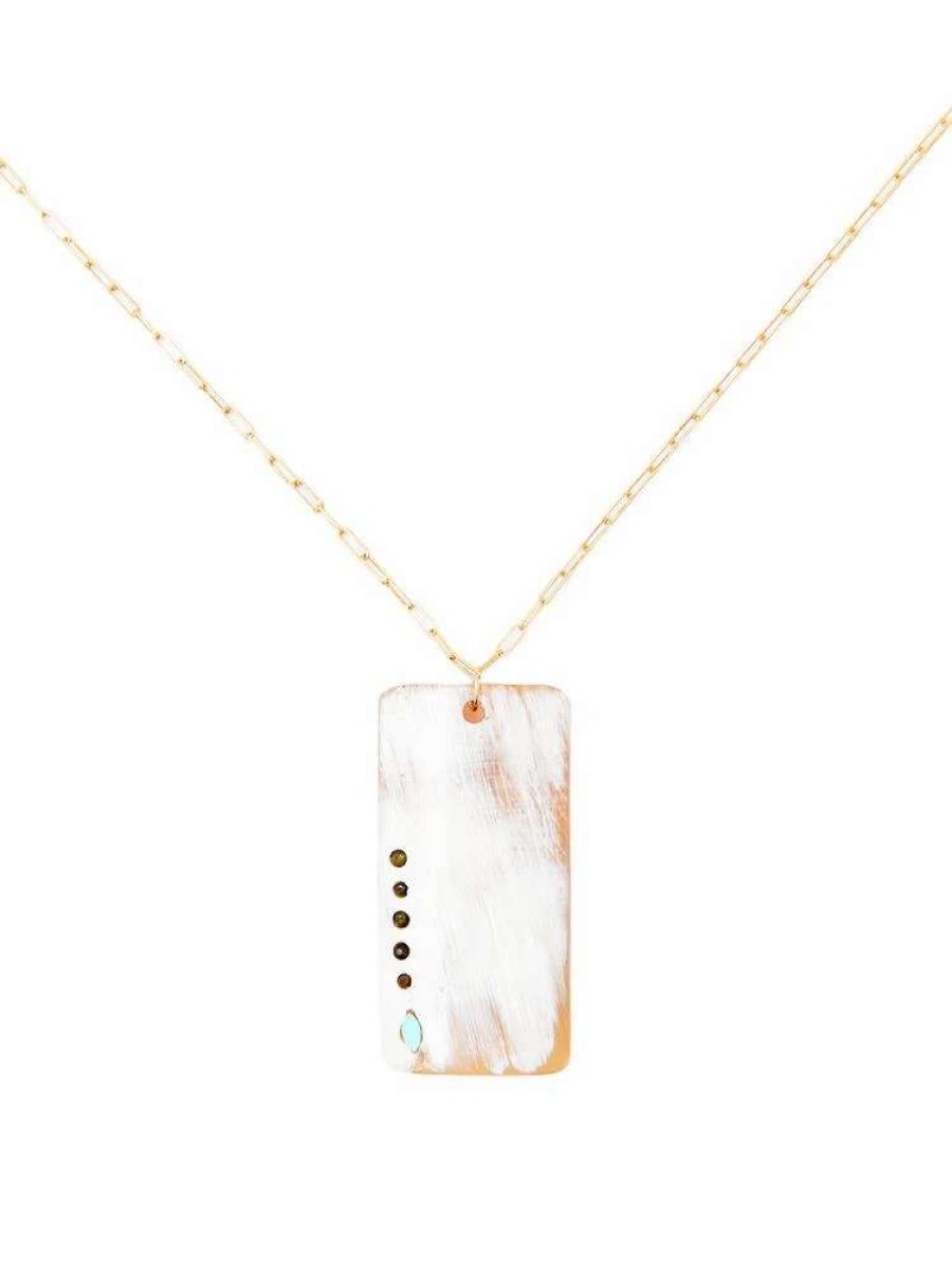 Jewelry * | Annie O`Grady Designs Rectangle With Turquoise And Tourmaline Necklace Horn