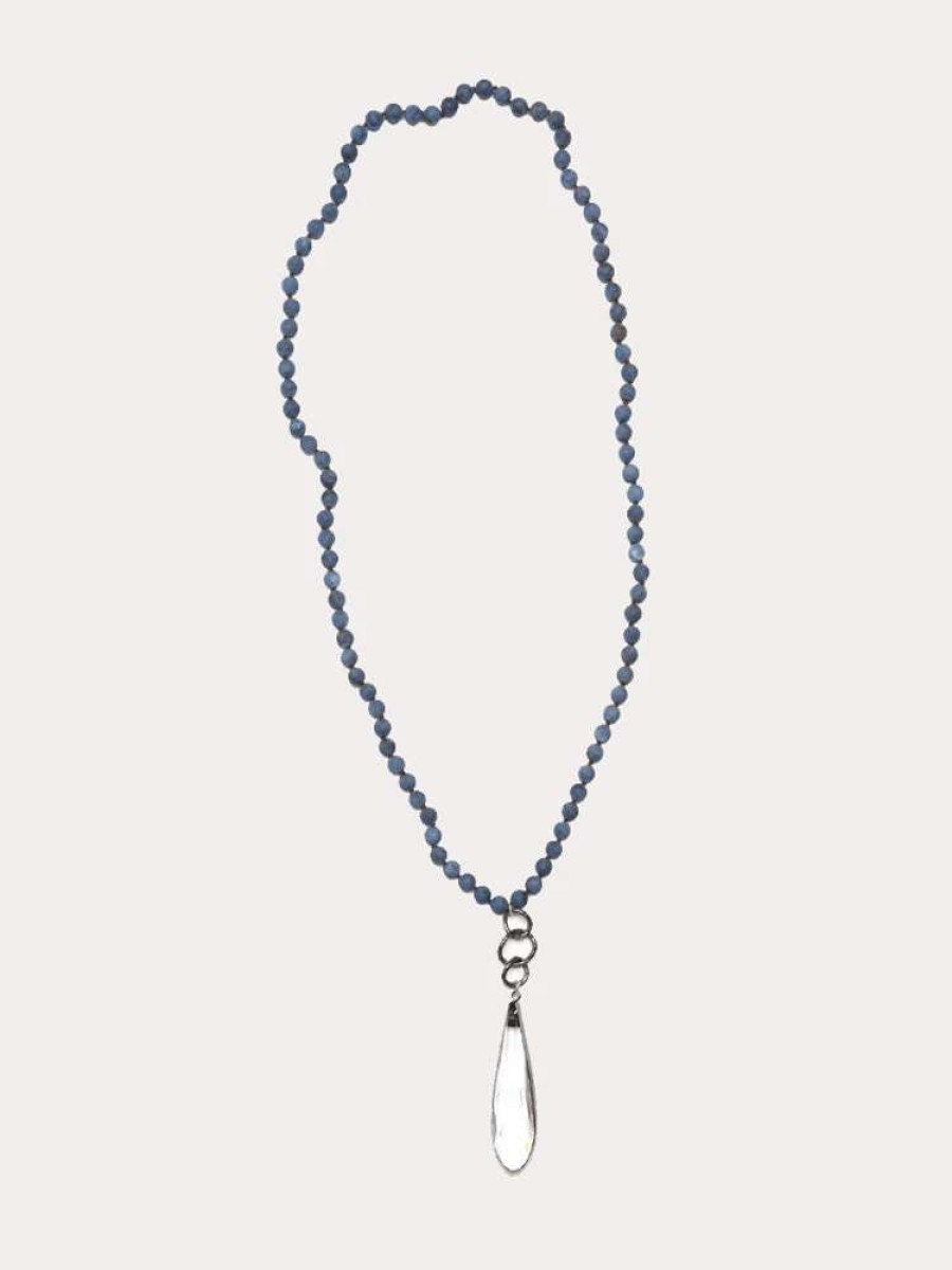 Jewelry * | Deborah Gaspar Denim Tone Dyed Jade Gunmetal Crystal Drop Necklace