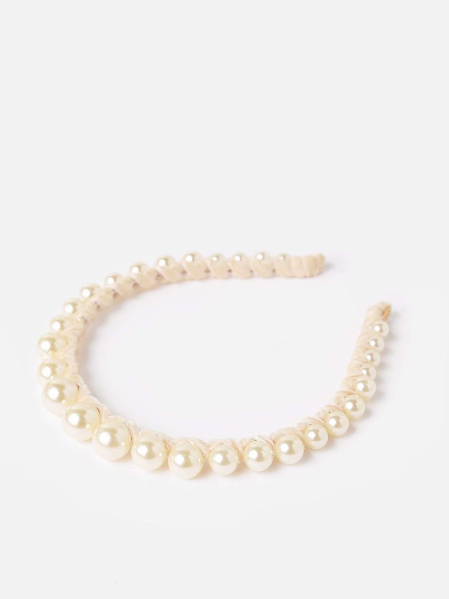 Jewelry * | Lele Sadoughi Women'S Graduated Pearl Velvet Strand Headband Ivory