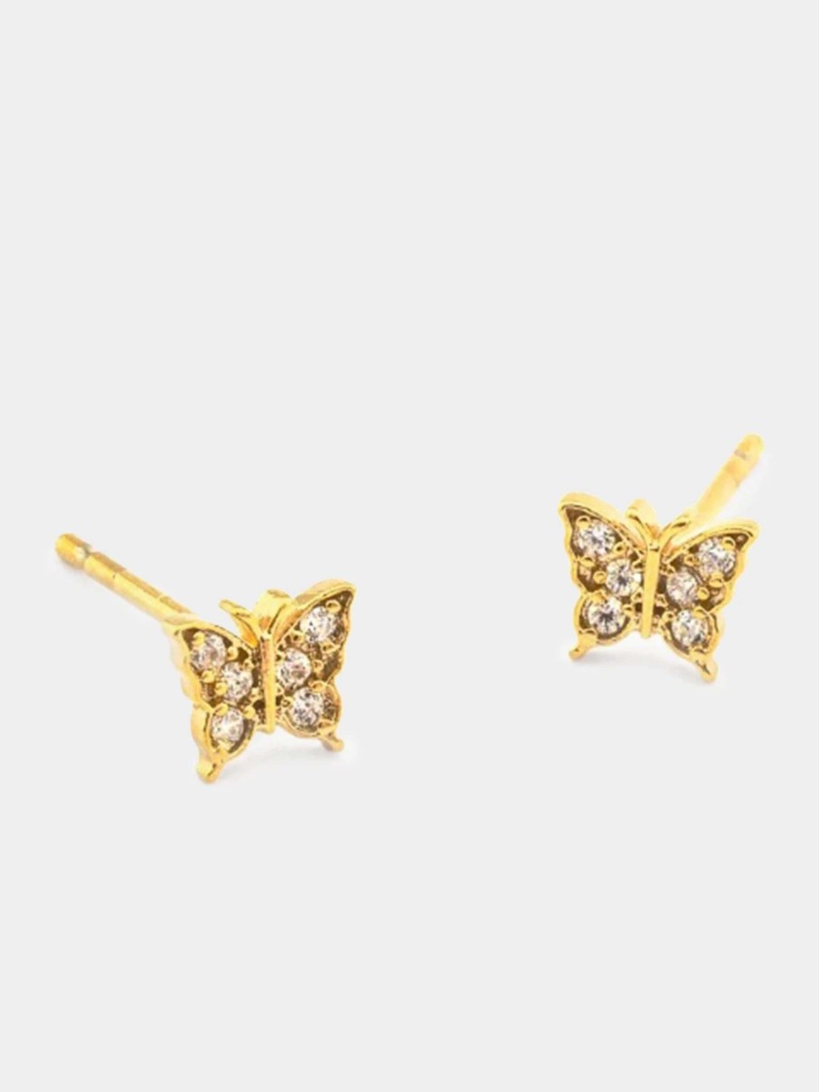 Jewelry * | Tai Pave Butterfly Post Earrings Gold