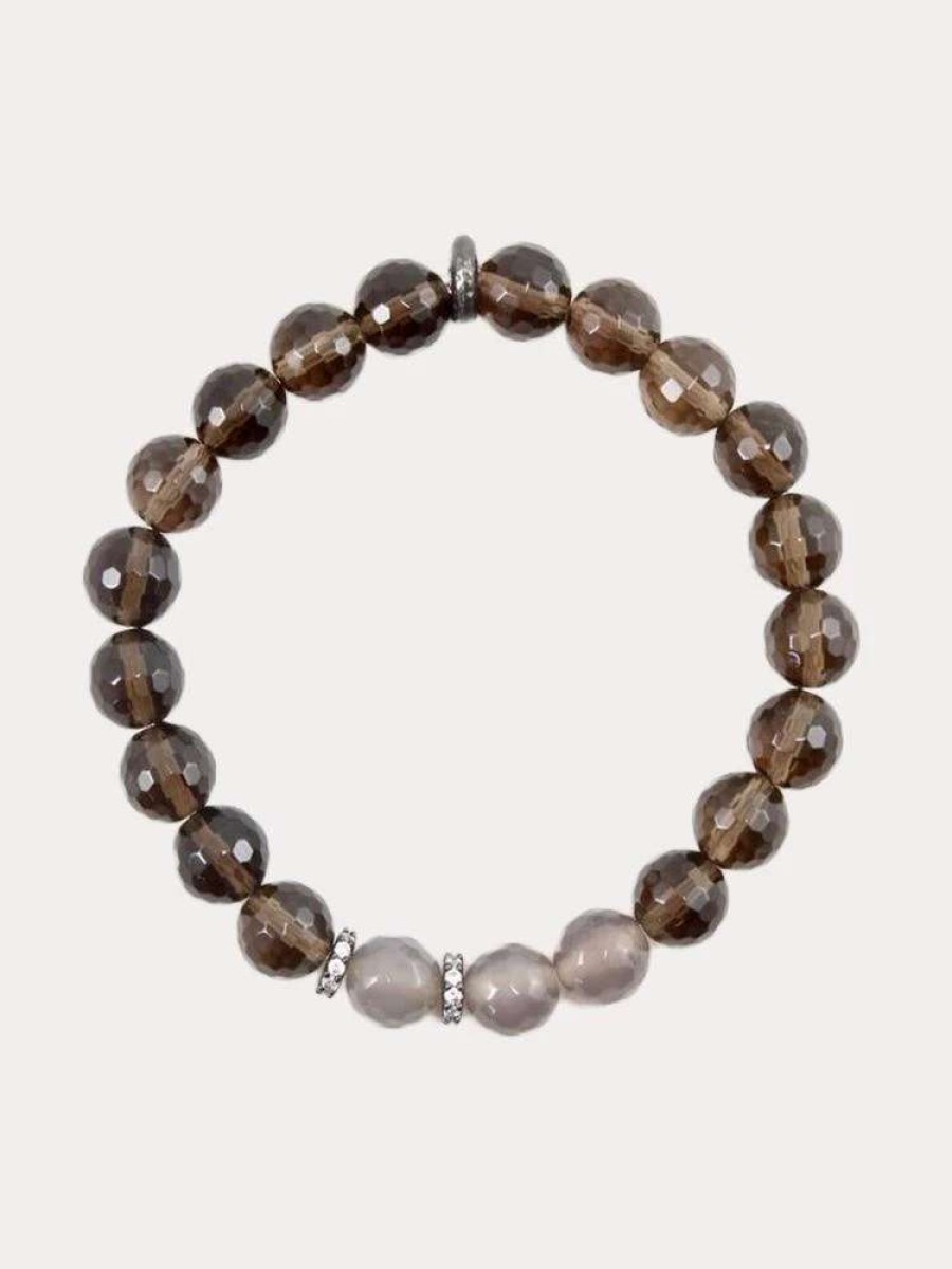 Jewelry * | Nicole Leigh Jewelry Kennedy Gunmetal With Pave Ball Bracelet Smokey Quartz Smoky Quartz/Gray