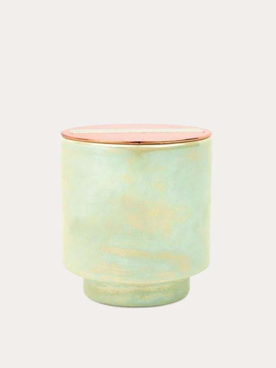 Candles * | Paddywax Glow 5 Oz Mint White Woods & Mint Iridescent Ceramic With Copper Lid Candle N/A