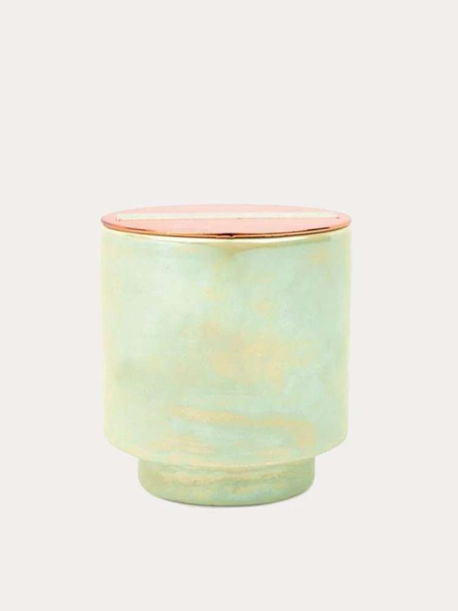 Candles * | Paddywax Glow 5 Oz Mint White Woods & Mint Iridescent Ceramic With Copper Lid Candle N/A