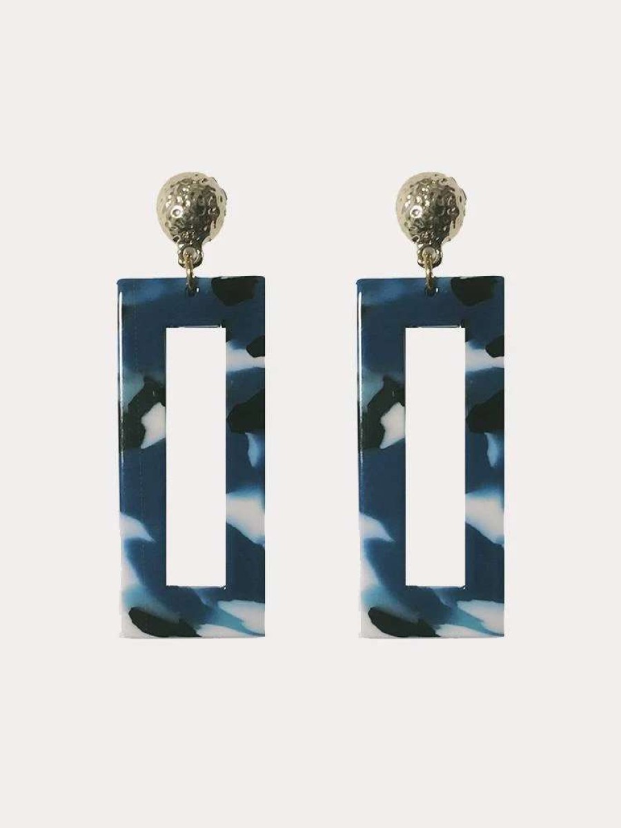 Jewelry * | Neely Phelan Rectangle Resin Earring Blue