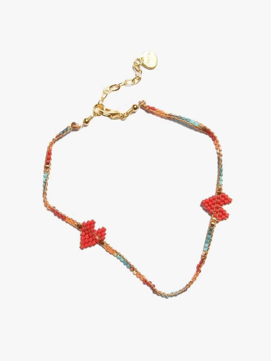 Jewelry * | Mishky Heartsy Row Anklet Gold Blue & Turquoise Gold_Dark Blue_Turquoise_Red_Coral