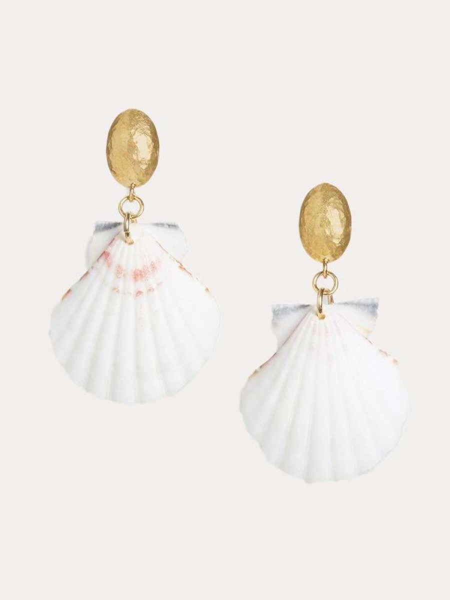 Jewelry * | Neely Phelan Scallop Shell Drop Earrings White