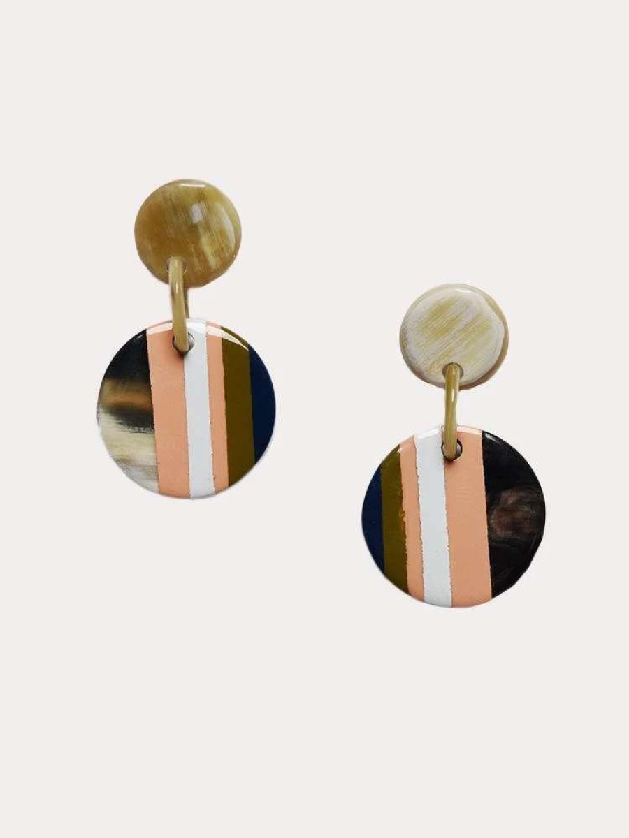 Jewelry * | Sunshine Tienda Mini Stripe Circle Earrings Peach