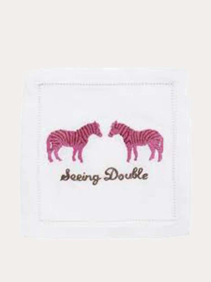 Decor * | August Morgan Seeing Double Cocktail Napkin Set Of 4 White