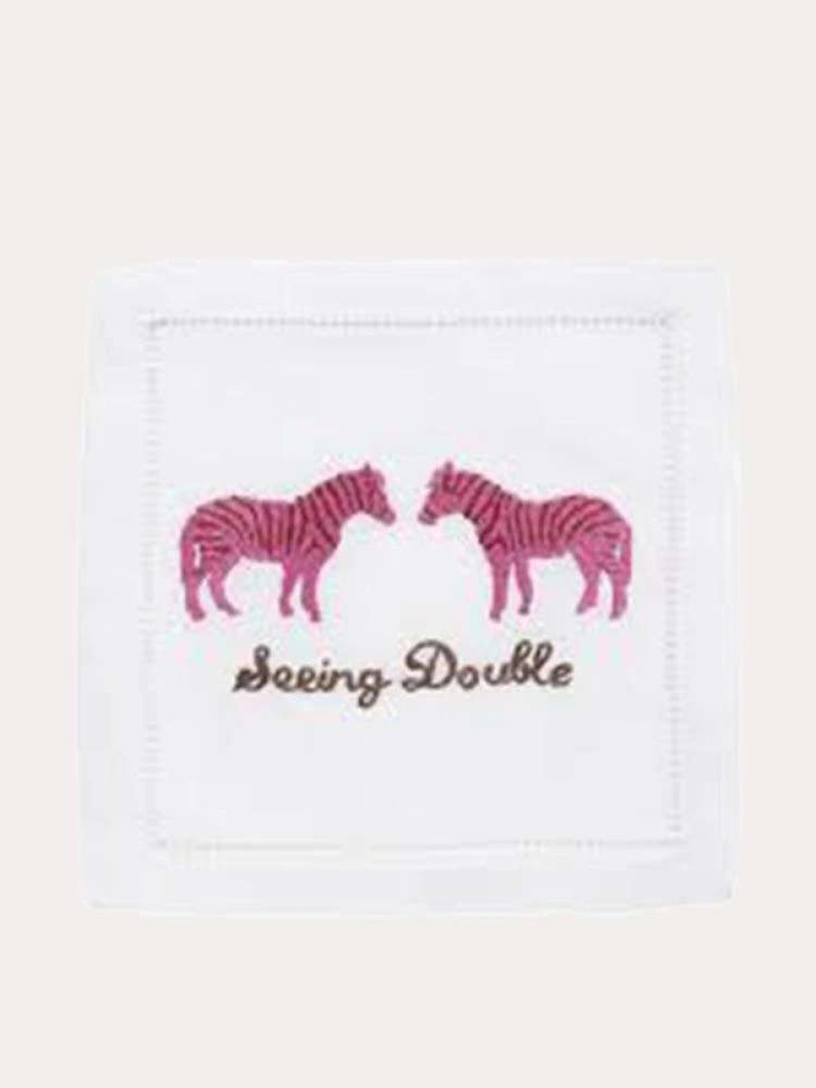 Decor * | August Morgan Seeing Double Cocktail Napkin Set Of 4 White