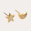 Jewelry * | Tai Star And Moon Mismatched Studs Cat Eye Peach/Moonstone