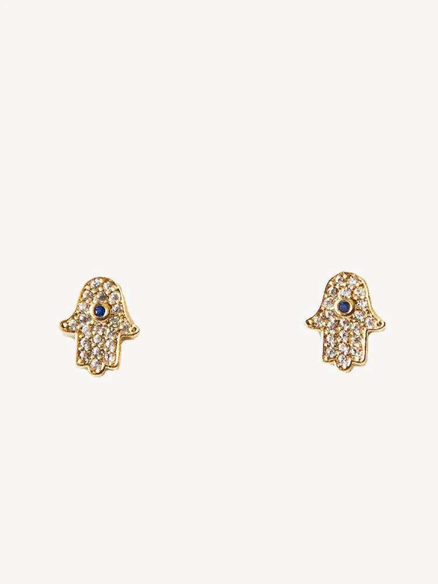 Jewelry * | Tai Pave Mini Hamsa Earrings Gold