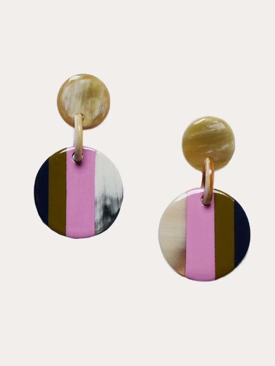 Jewelry * | Sunshine Tienda Mini Stripe Circle Earrings Olive