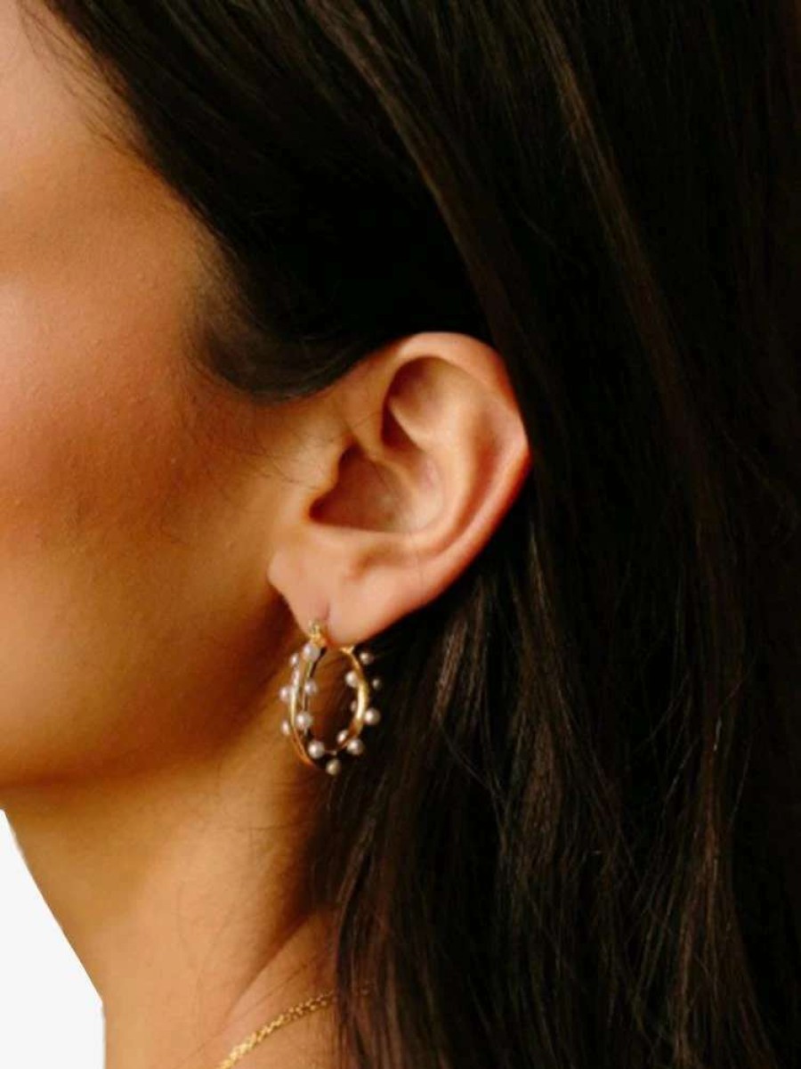 Jewelry * | Shashi Dominique Hoop Earrings Pearl