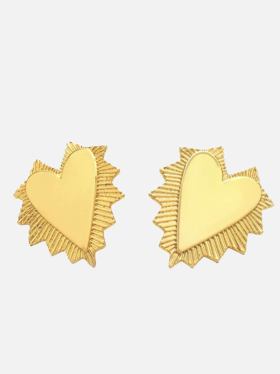 Jewelry * | Accessory Concierge Hammered Heart Stud Earring Gold