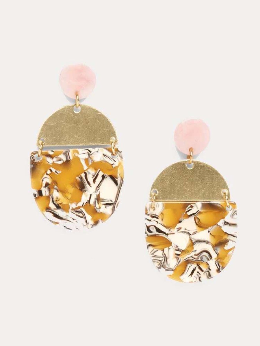 Jewelry * | Neely Phelan Yellow Marble Oval Drops