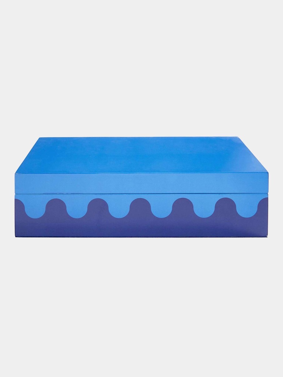 Decor * | Jonathan Adler Large Lacquer Ripple Box Blue