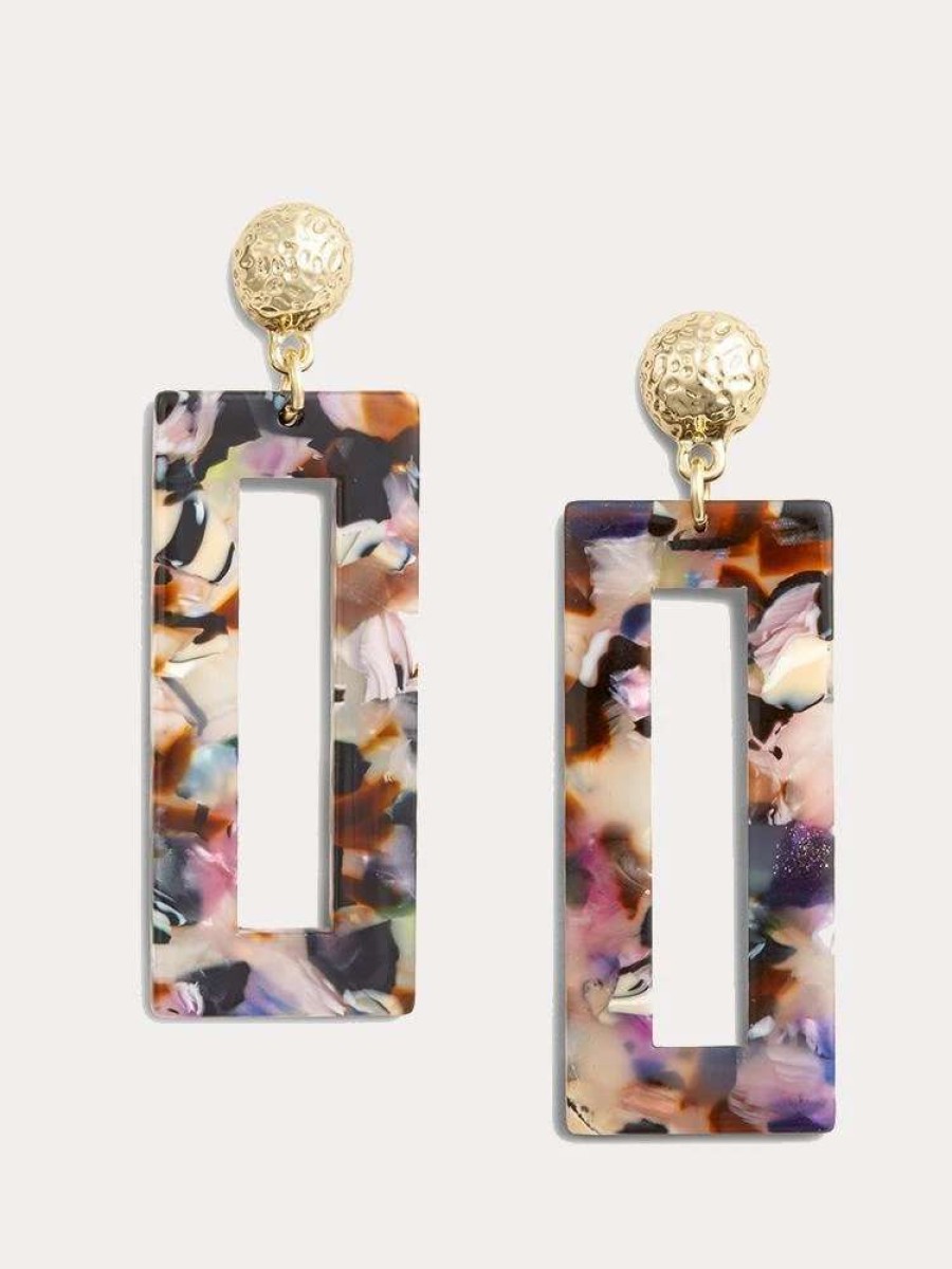 Jewelry * | Neely Phelan Rectangle Resin Earring Pink