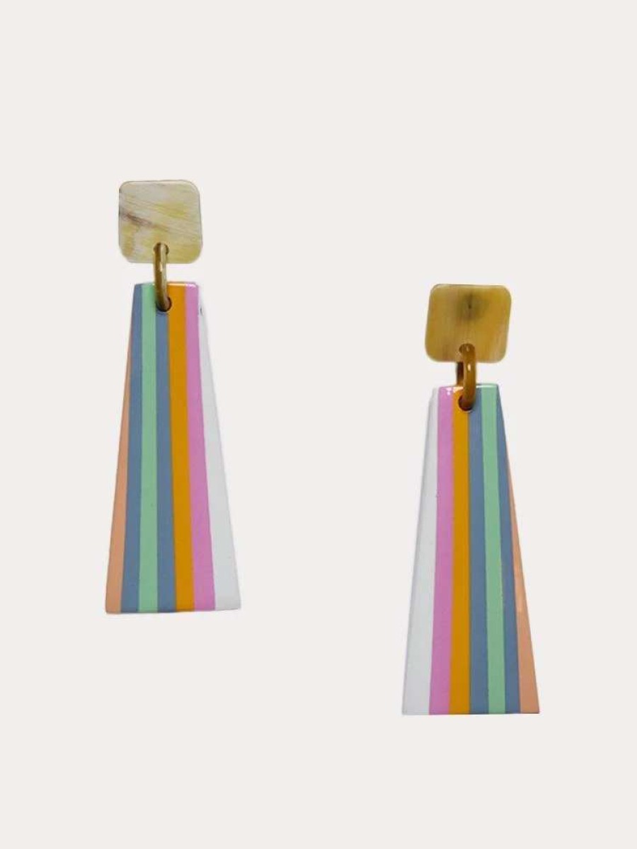 Jewelry * | Sunshine Tienda Stripe Sheild Earrings Pastel