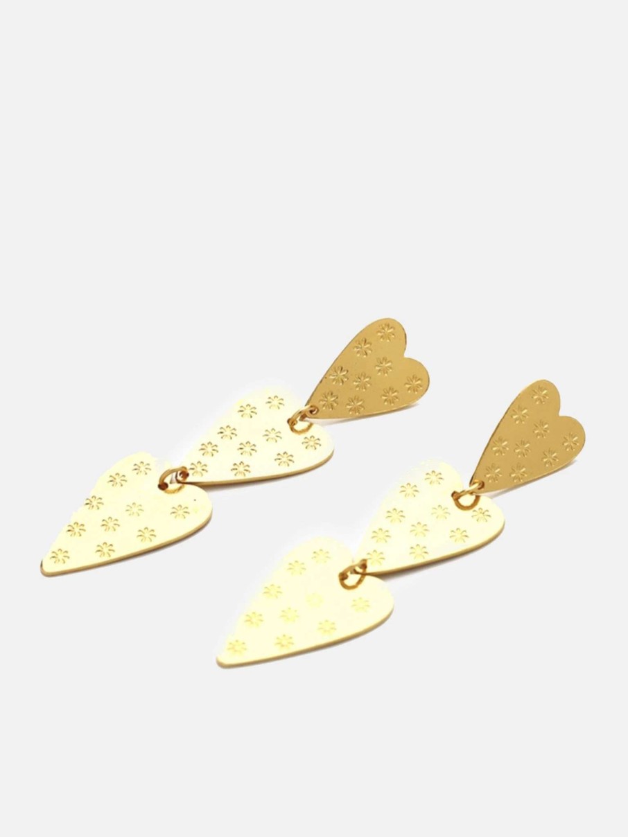 Jewelry * | Accessory Concierge Hammered Heart Drop Earring Gold