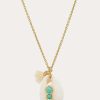 Jewelry * | Tai Cowrie Shell Necklace With Bezel Set Turquoise Stone And Tassel Charm Gold