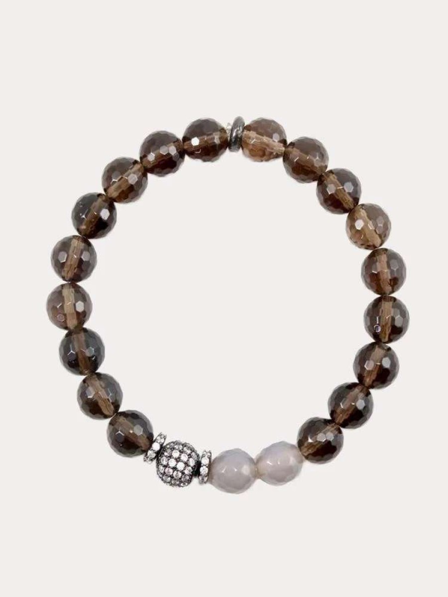 Jewelry * | Nicole Leigh Jewelry Kennedy Gunmetal With Pave Ball Bracelet Smokey Quartz Smoky Quartz/Gray